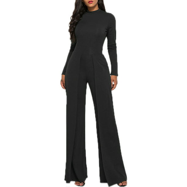 Jumpsuits for Women Cold Shoulder Long Sleeve High Waist Wide Leg Playsuit with Belt Fit Clubwear Party Rompers 